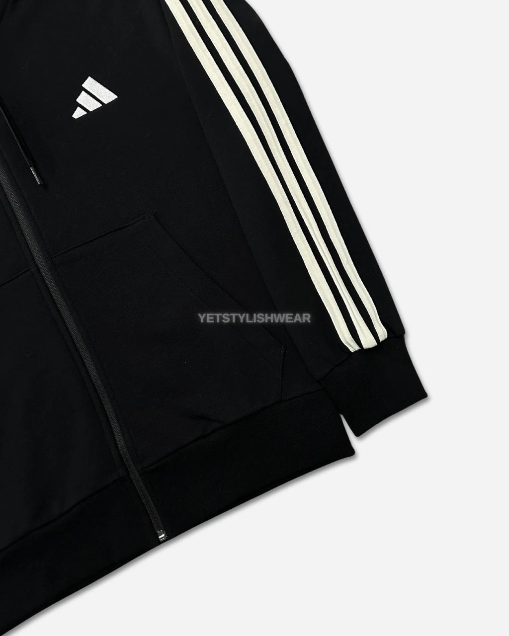 Essentials 3-Stripes Fleece Hırka - Siyah