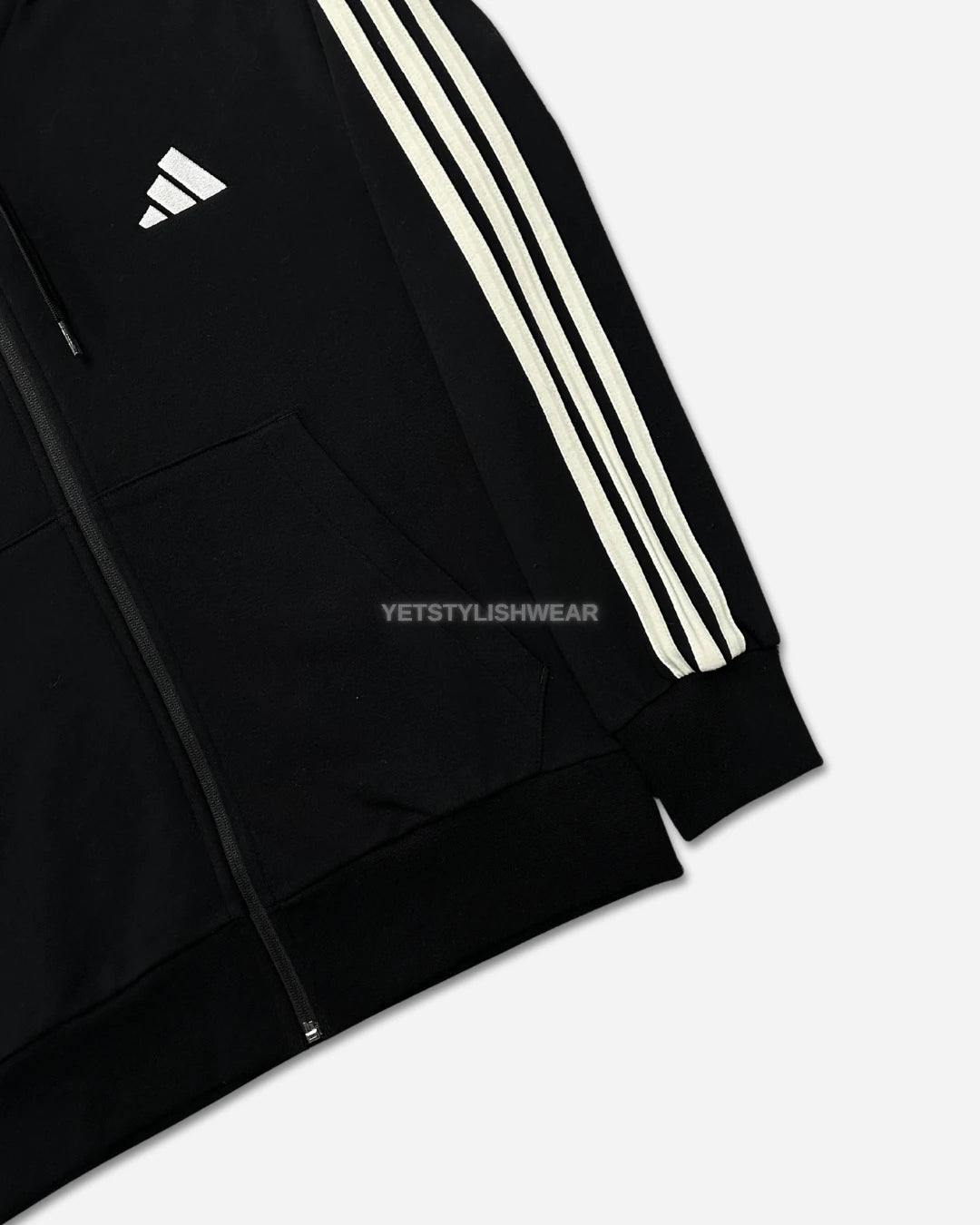 Essentials 3-Stripes Fleece Hırka - Siyah
