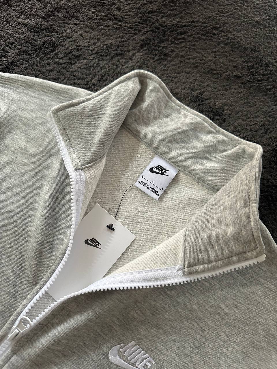 Club Fleece Brushed-Back Yarım Fermuarlı Sweatshirt - Gri Melanj