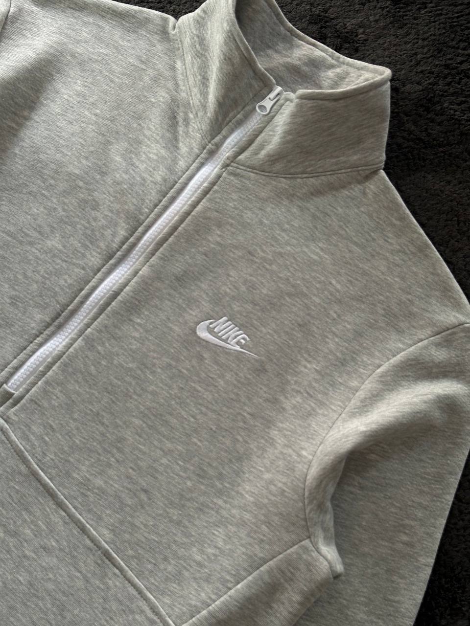 Club Fleece Brushed-Back Yarım Fermuarlı Sweatshirt - Gri Melanj