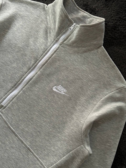 Club Fleece Brushed-Back Yarım Fermuarlı Sweatshirt - Gri Melanj